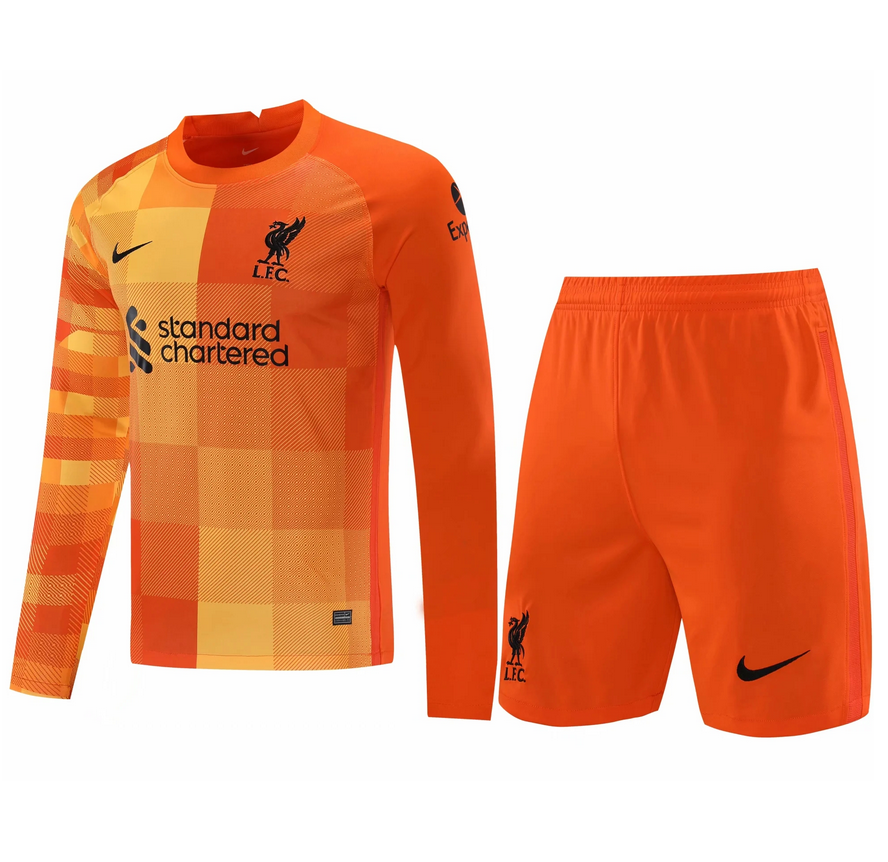 2021/22 Liverpool Long Sleeve Orange Goalkeeper Soccer Kits (Shirt+Shorts)